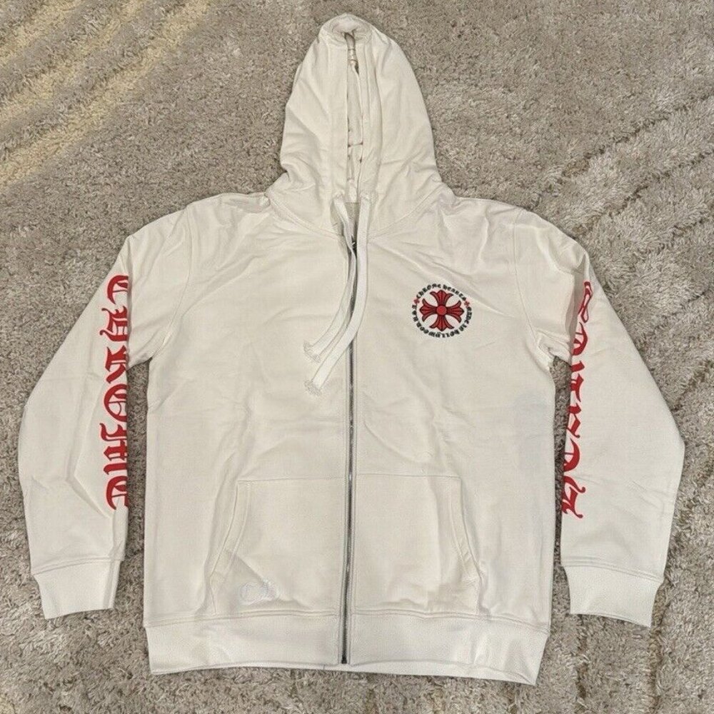 Chrome Hearts White & Red Logo Pullover Hoodie for Men Size Large